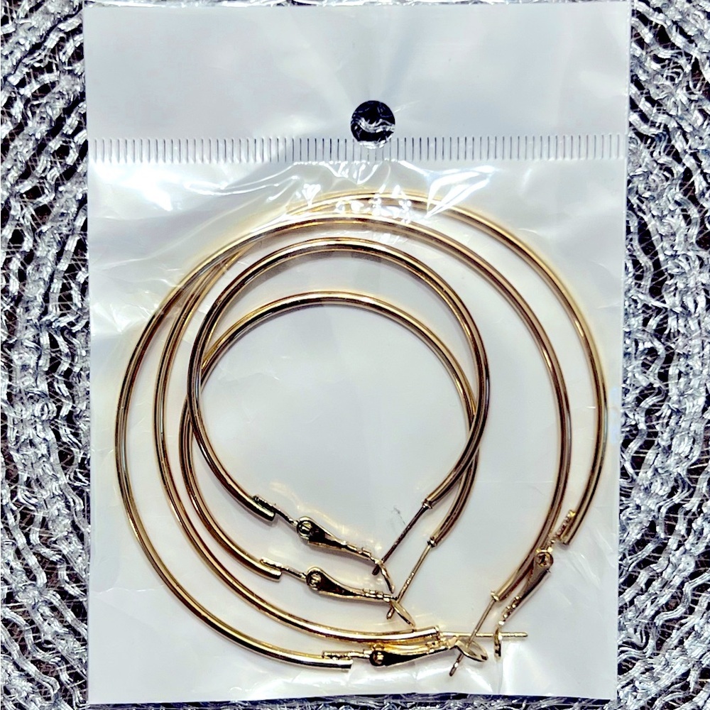 Two Pairs Gold Hoop Earrings